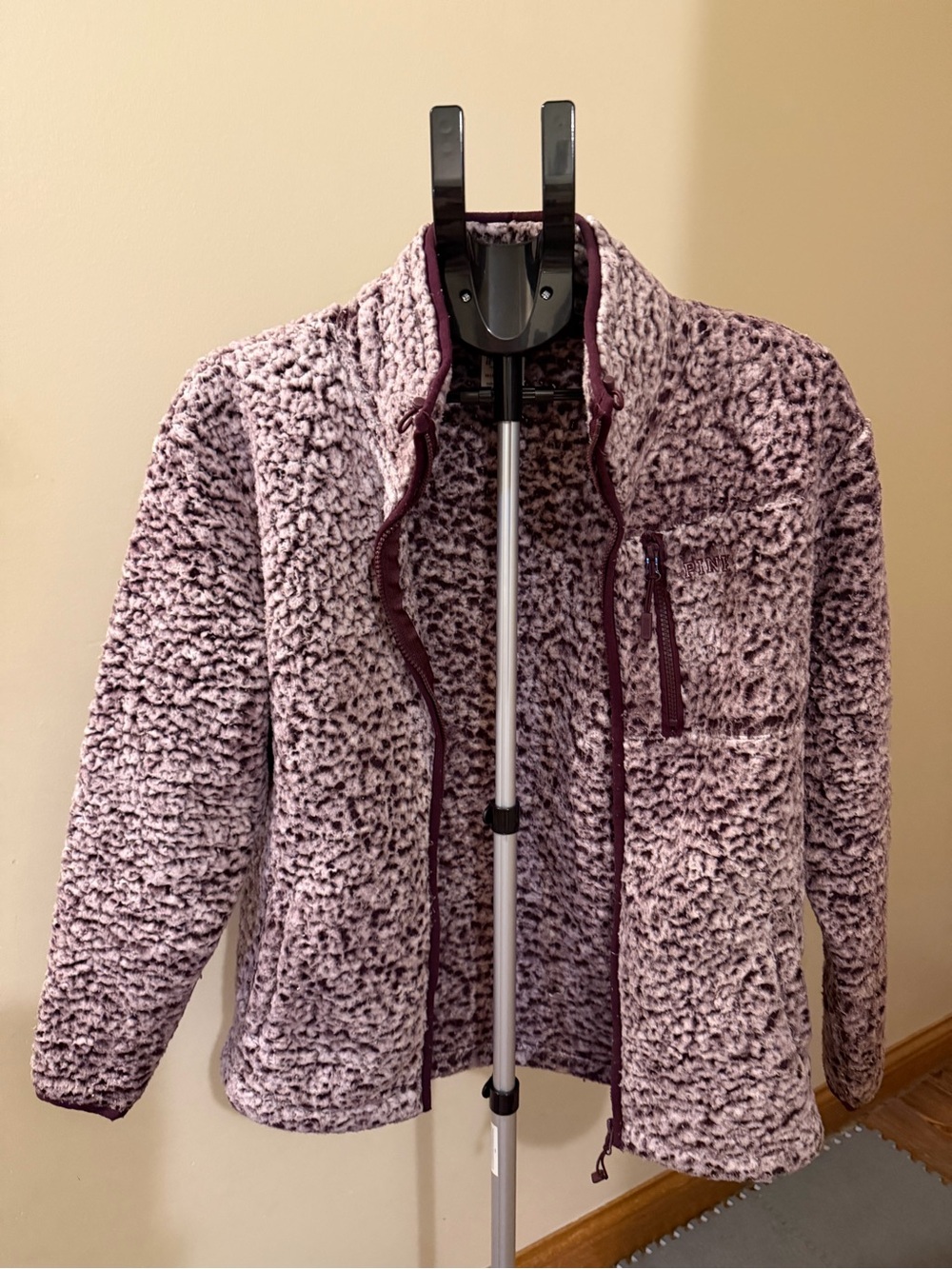 PINK Victoria's Secret Plush Sherpa Jacket in Mauve with Plum Trim